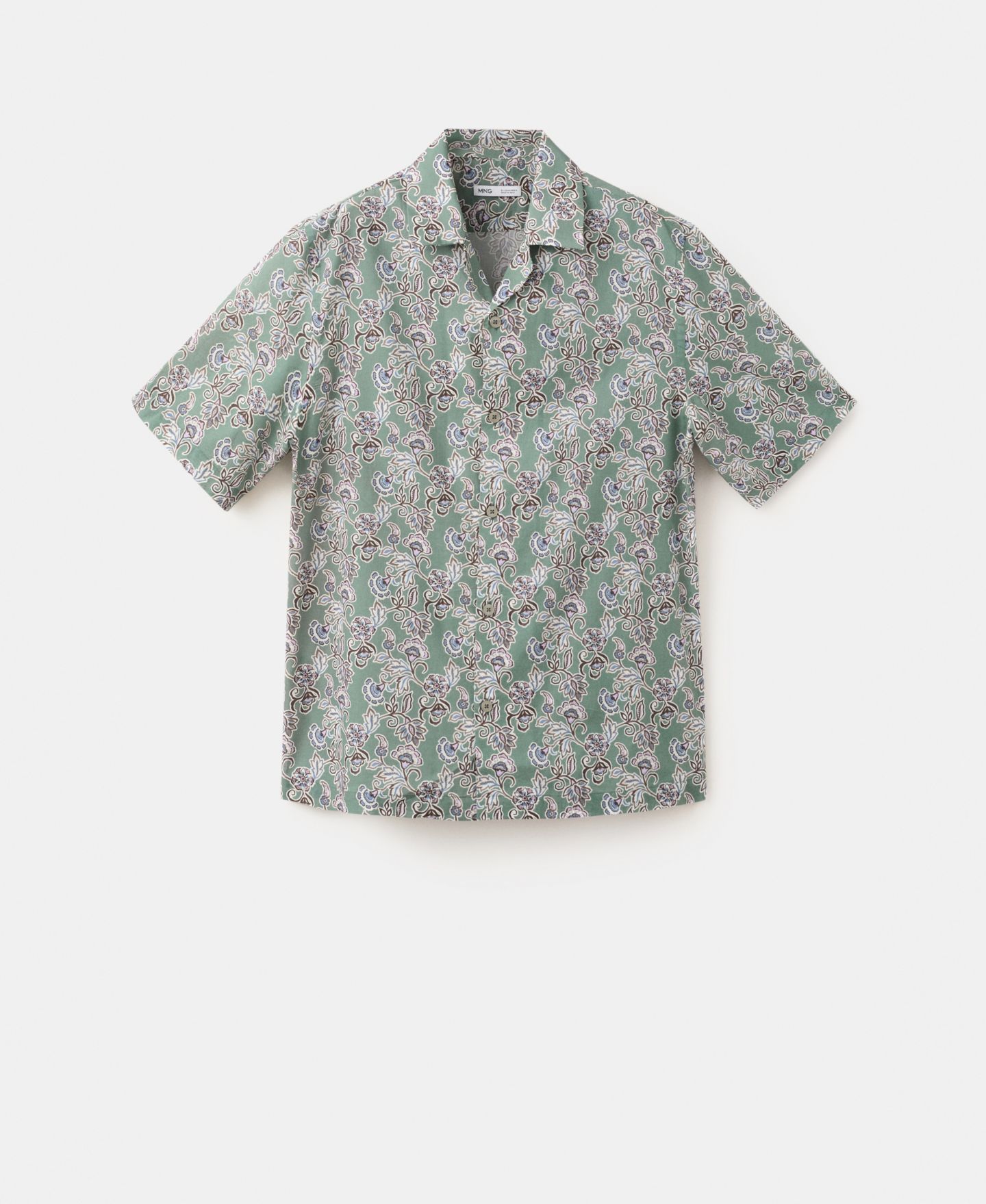 Мужская рубашка Mango Cotton Bowling-Collar, цвет: Тёмно-зелёный — фото 5