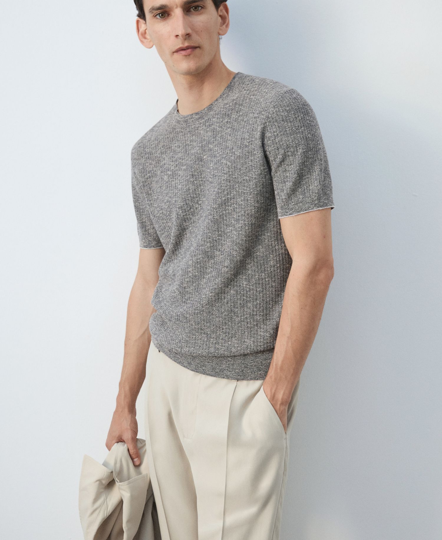 Men's Ribbed Linen-Cotton Blend T-Shirt