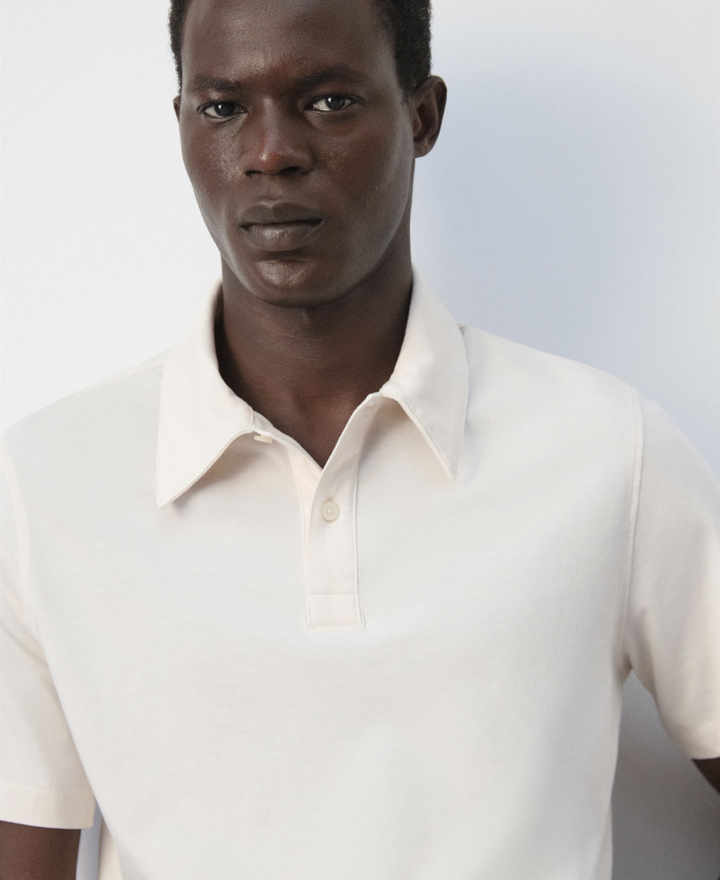 Мужское поло MANGO Cotton Fine-Knit Polo Shirt, цвет: Экрю — фото 3