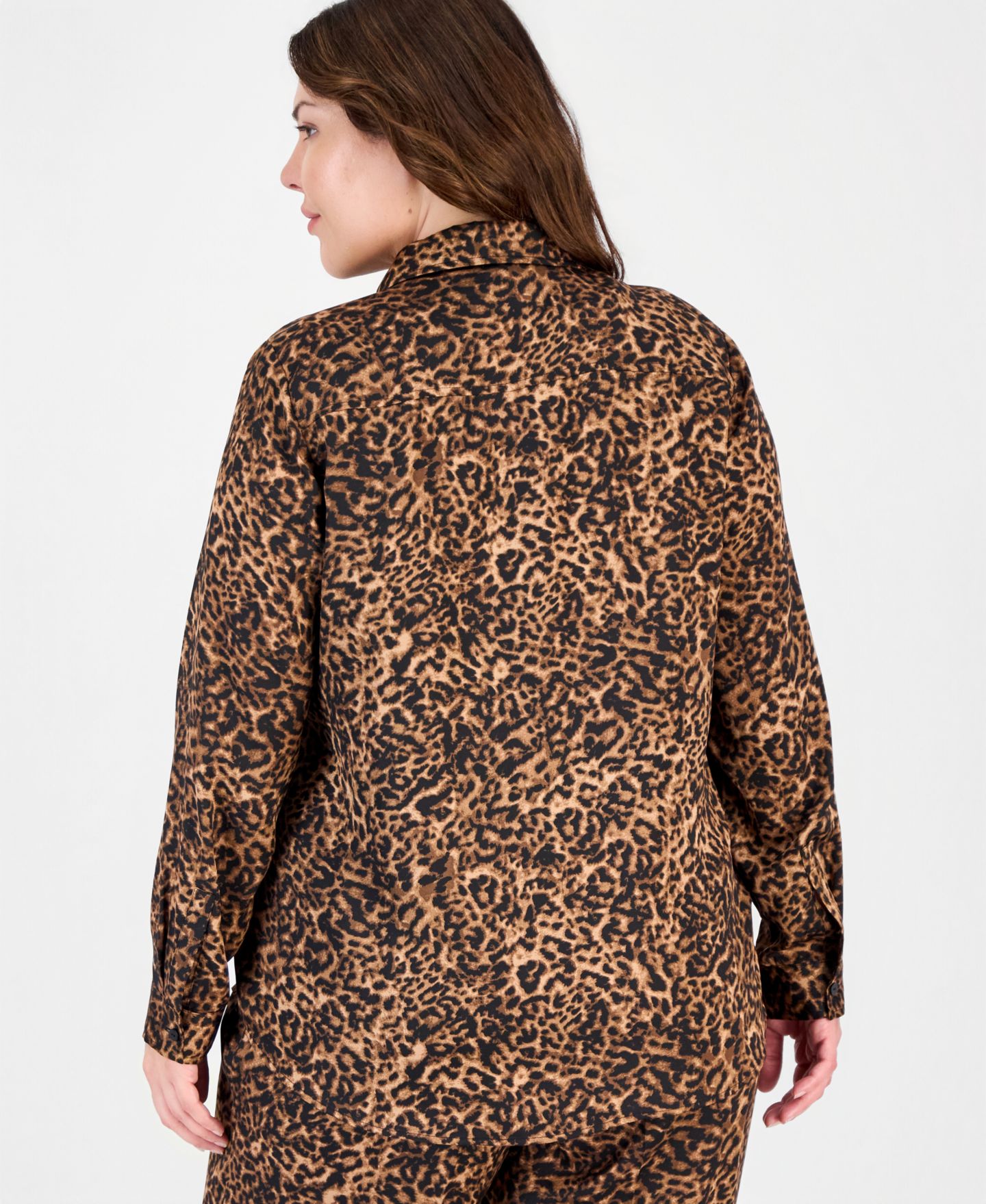 Женская блузка Tahari Plus Size Long-Sleeve Leopard-Print, цвет: Орех чёрный леопардовый — фото 5