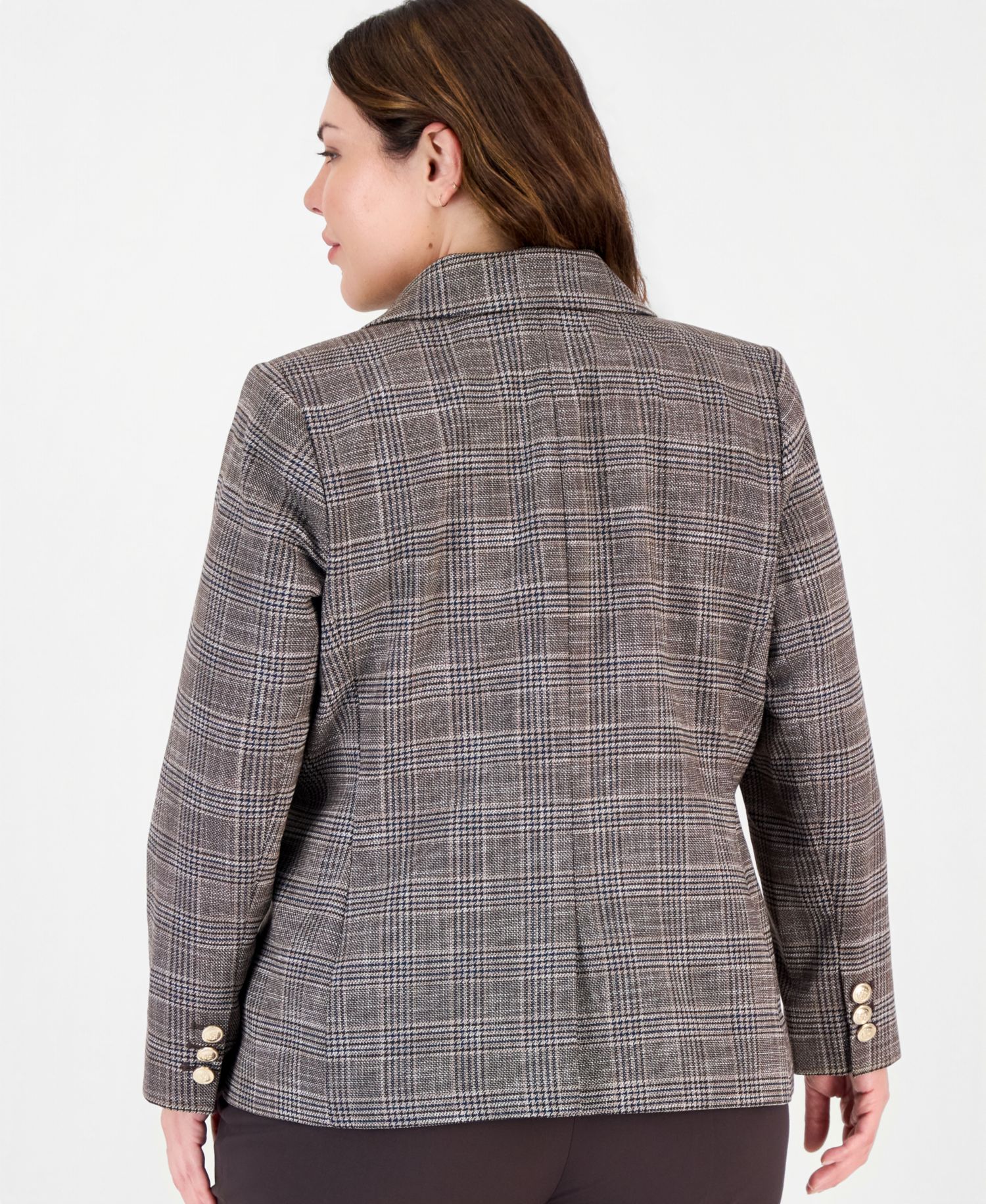 Plus Size Plaid Double-Breasted Blazer