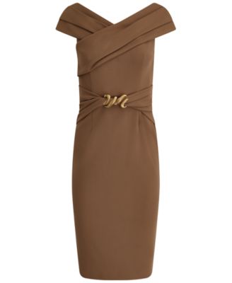 Women's Portrait Neck Sheath Midi Dress With Hardware thumbnail 6