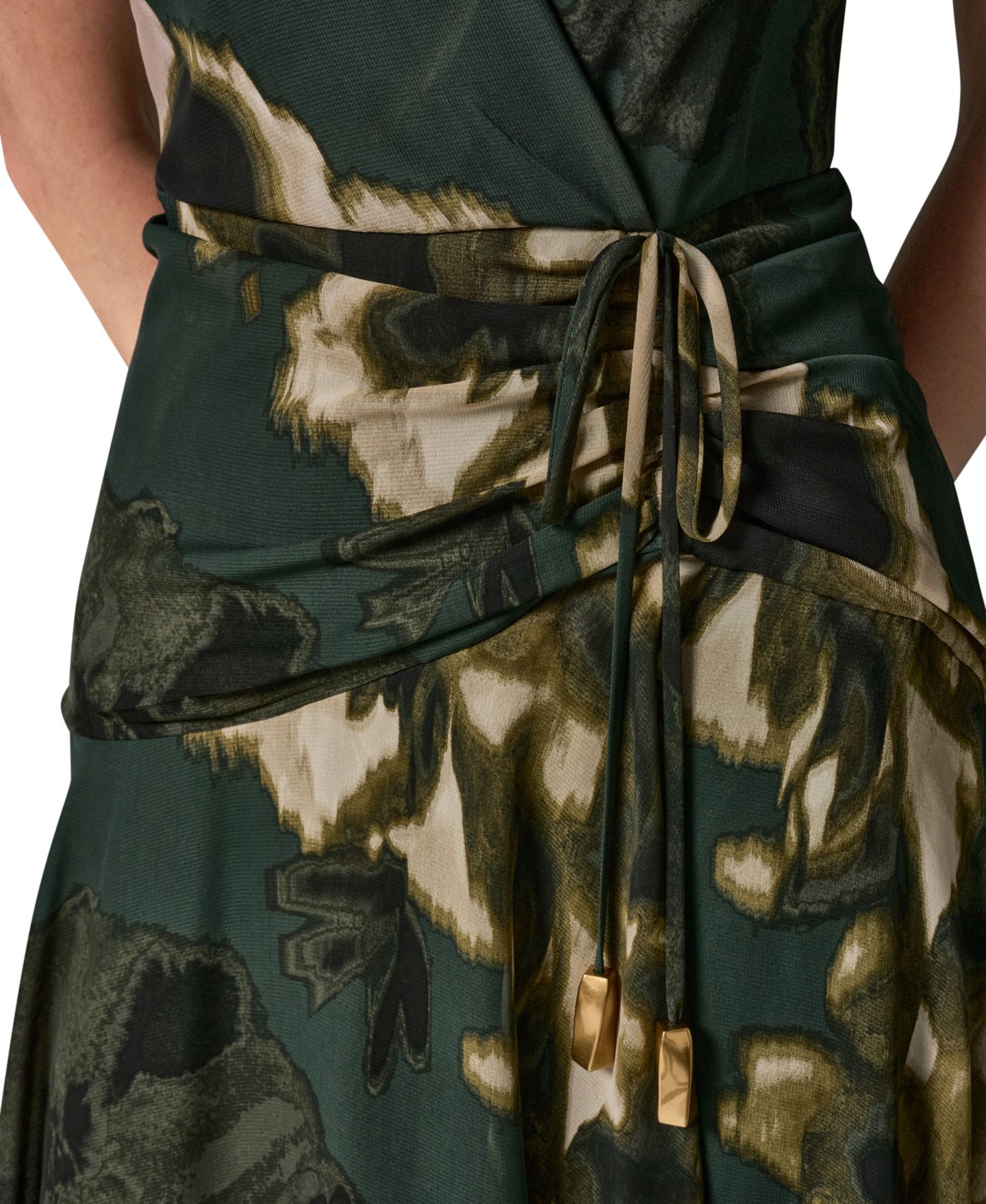 Женское платье Donna Karan New York Sleeveless Printed Chiffon Surplice Neck, цвет: Чёрный разноцветный — фото 4
