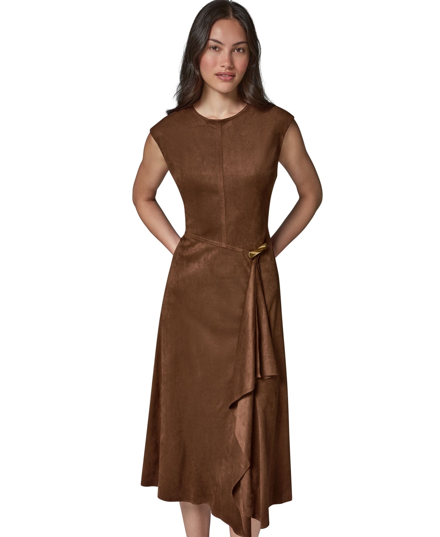 Women's Cap-Sleeve Suede Midi Dress