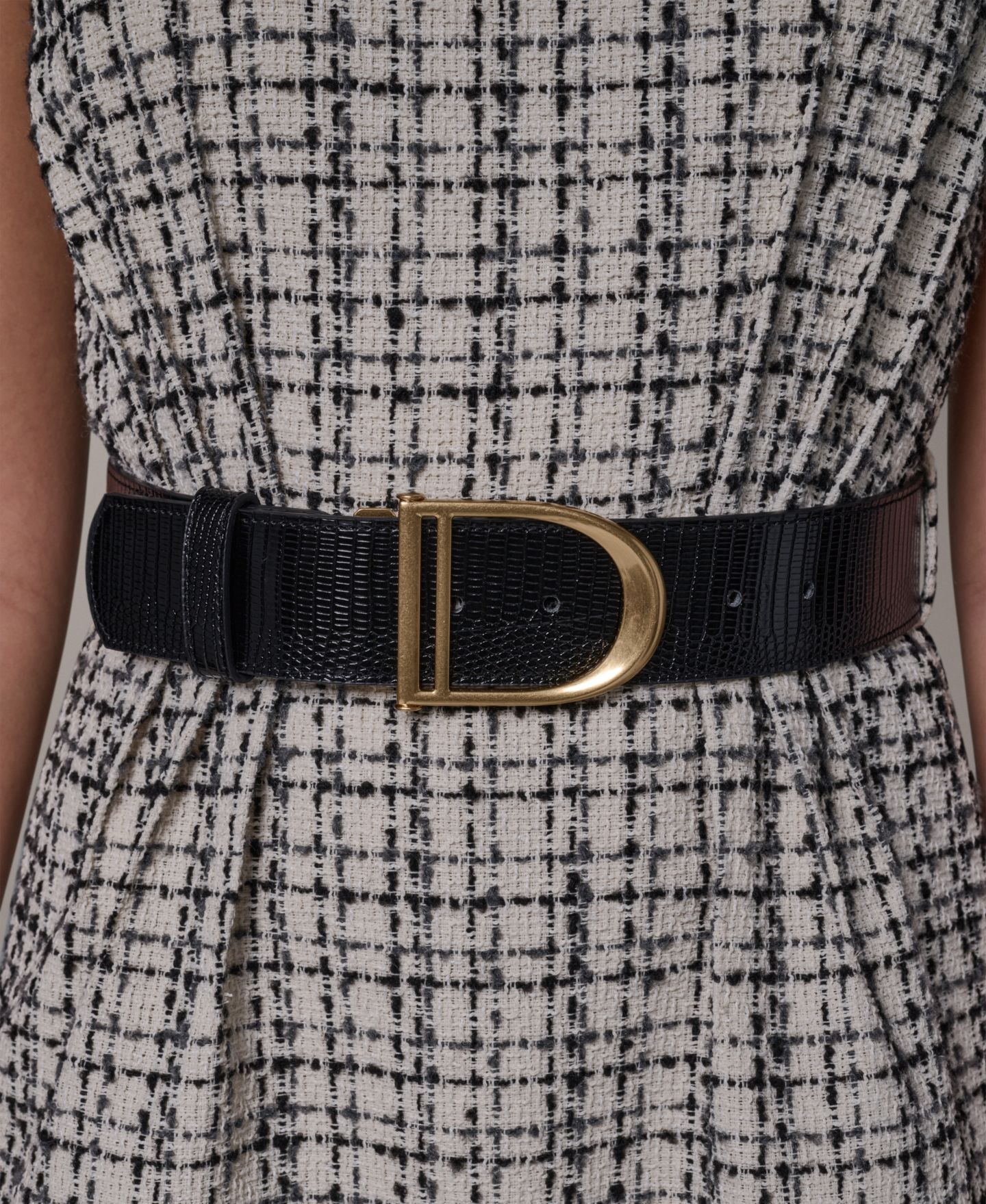 Женское платье Donna Karan New York Sleeveless Plaid Tweed Belted A-Line, цвет: Кремовый / Чёрный — фото 4