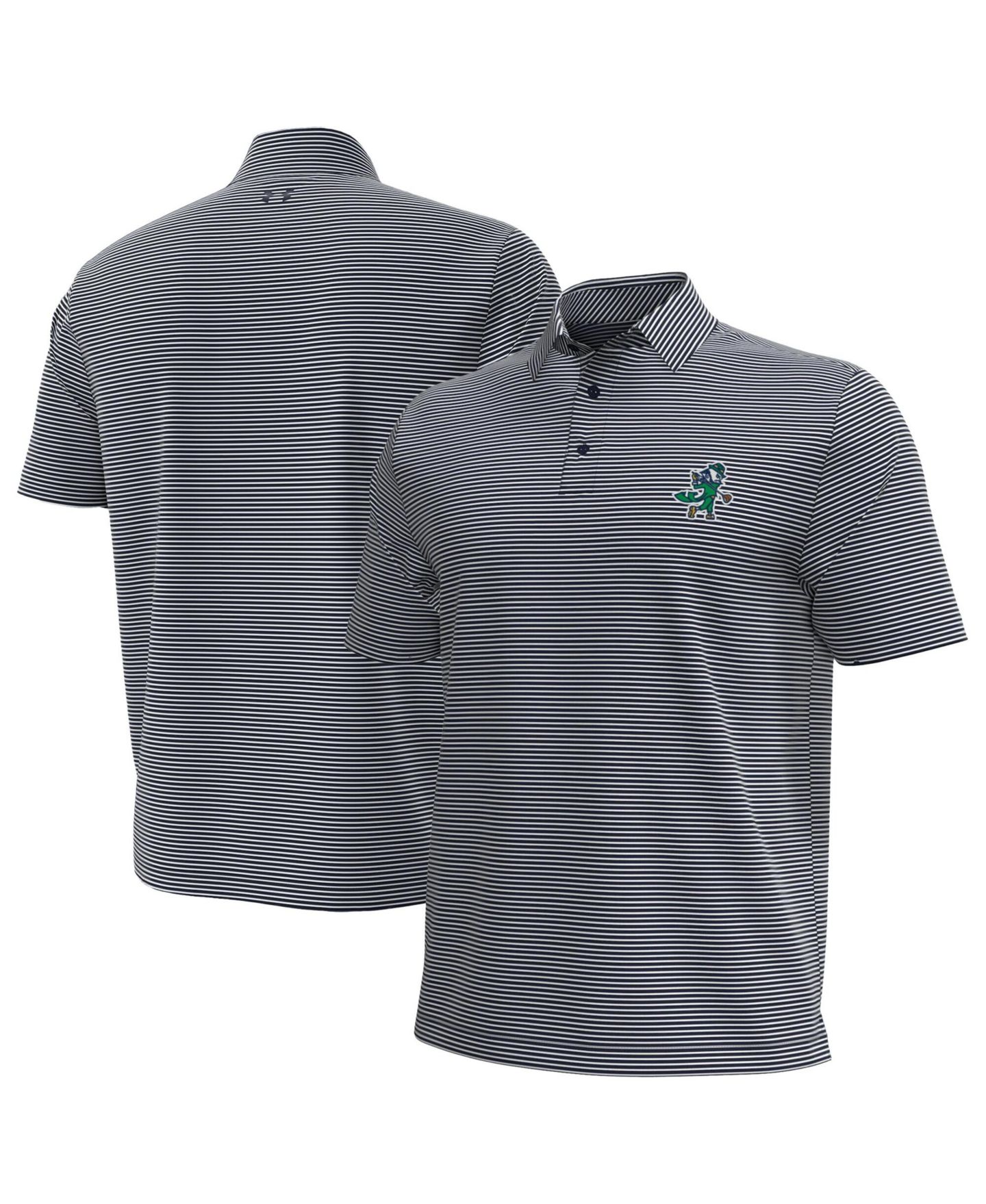 Мужское поло Under Armour Navy/White Notre Dame Fighting Irish Golf Leprechaun Aura Stripe Polo Shirt — фото 1