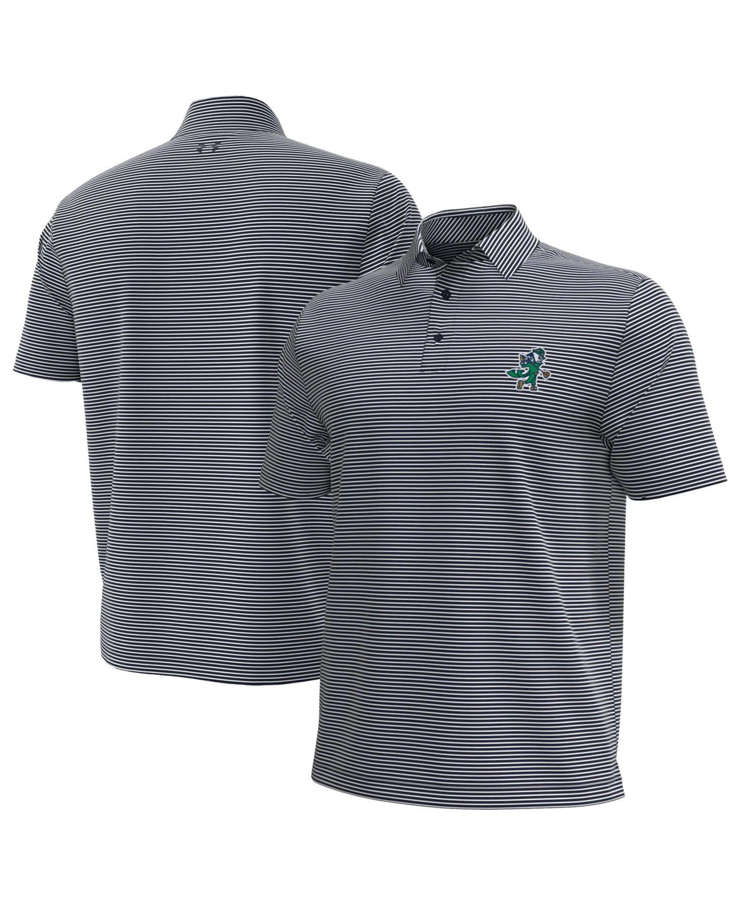 Men's Navy/White Notre Dame Fighting Irish Golf Leprechaun Aura Stripe Polo Shirt