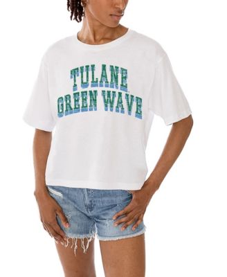 Women's White Tulane Green Wave Claim To Fame Boxy Cropped T-Shirt