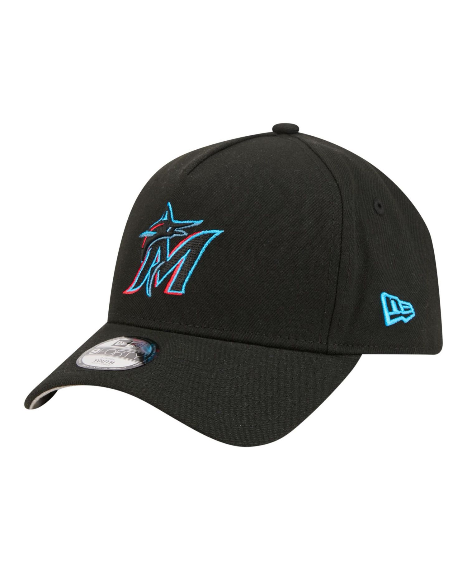 Big Boys and Girls Black Miami Marlins 9FORTY A-Frame Adjustable Hat
