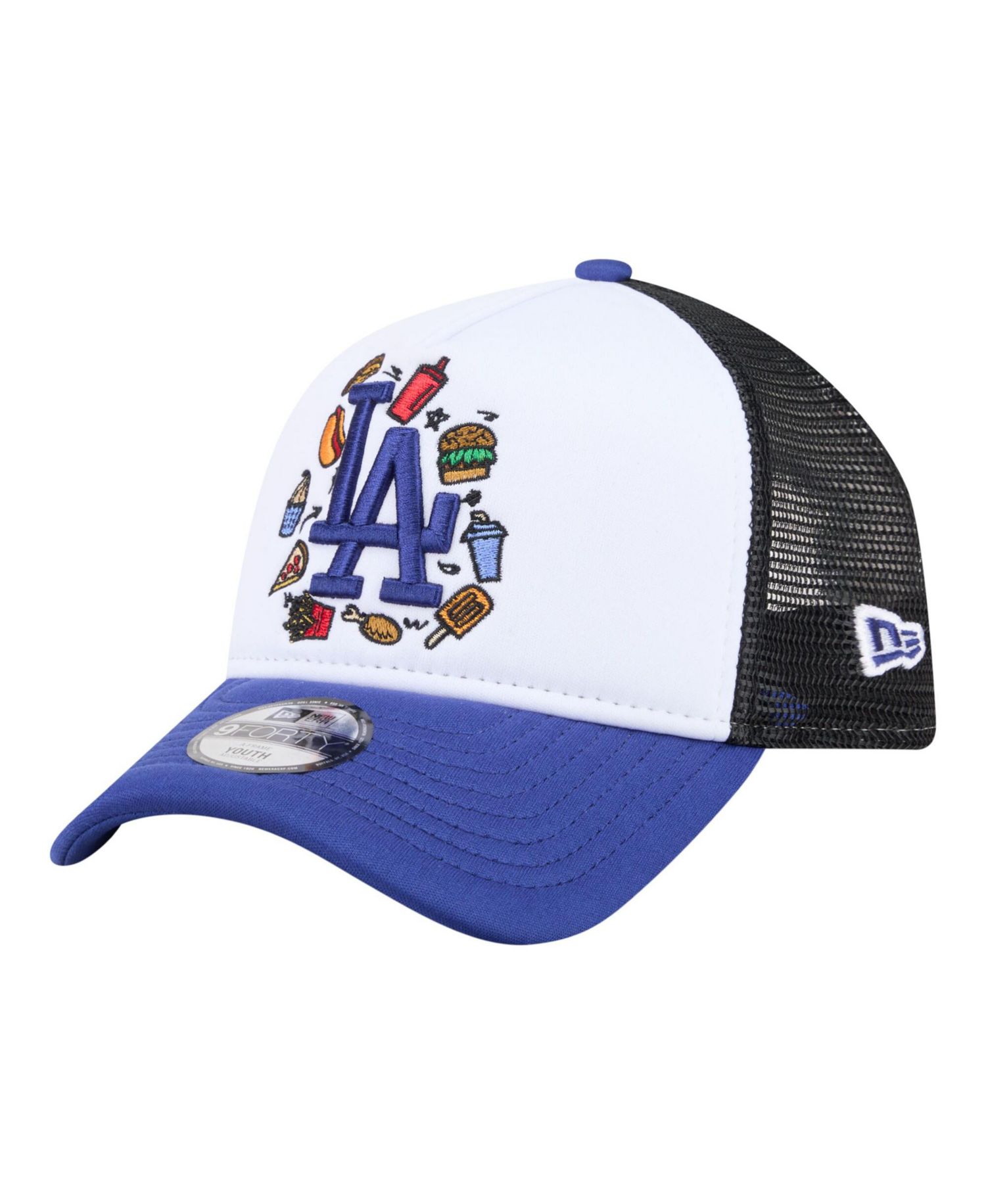 Big Boys and Girls White/Royal Los Angeles Dodgers Food A-Frame 9FORTY Trucker Adjustable Hat