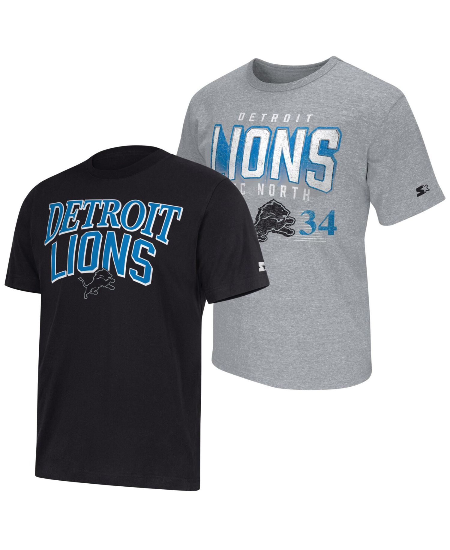 Men's 2-pack Black/Gray Detroit Lions Throwback Logo T-Shirt