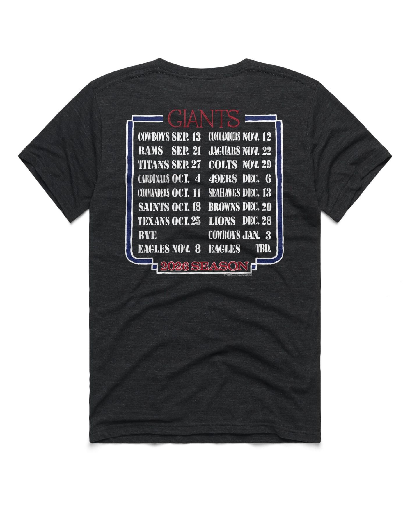 Футболка Homage Charcoal New York Giants 2026 NFL Schedule Queen Tri-Blend — фото 2