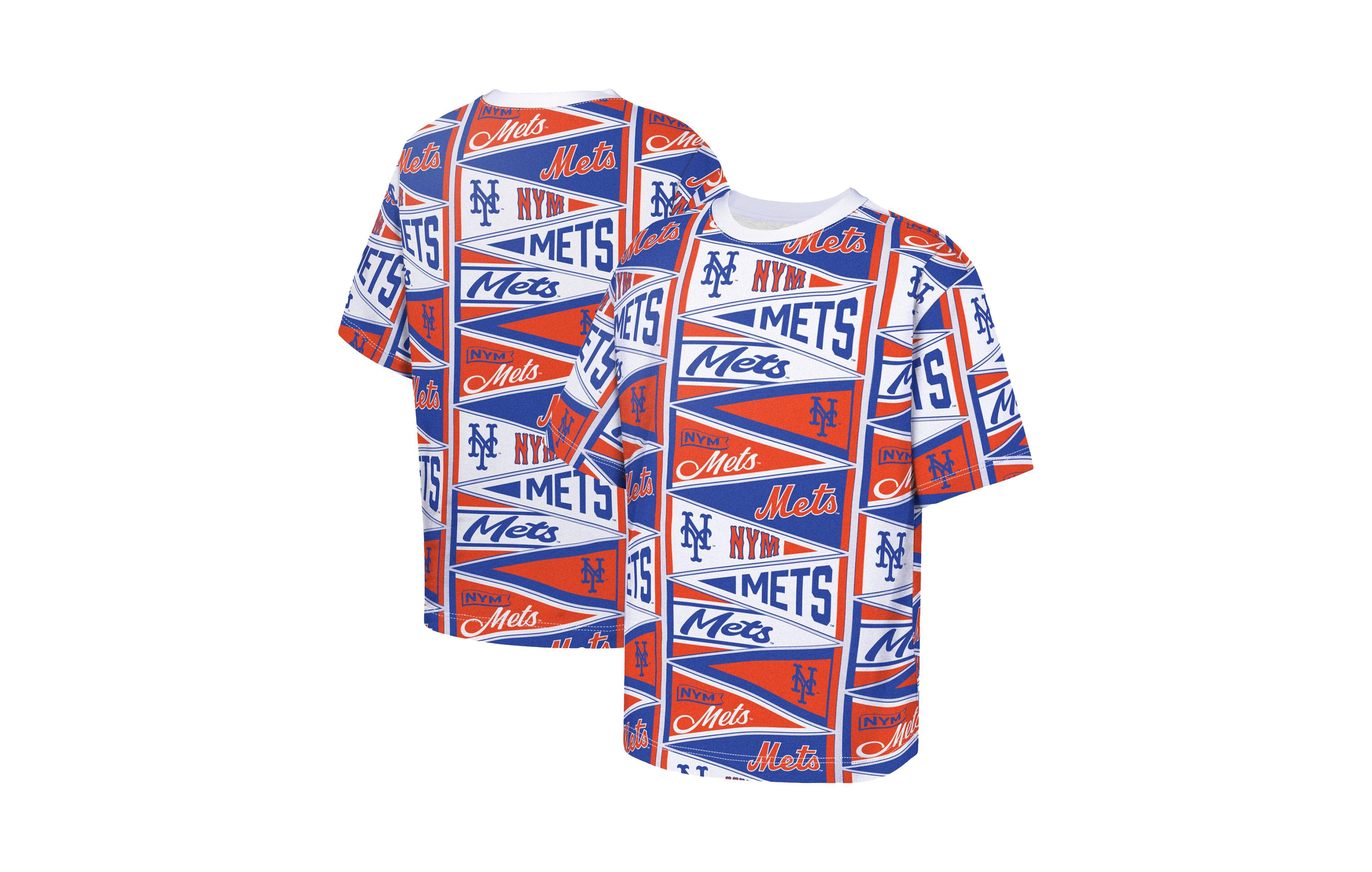 Outerstuff Big Boys and Girls Orange New York Mets All-Over Pennant T-Shirt