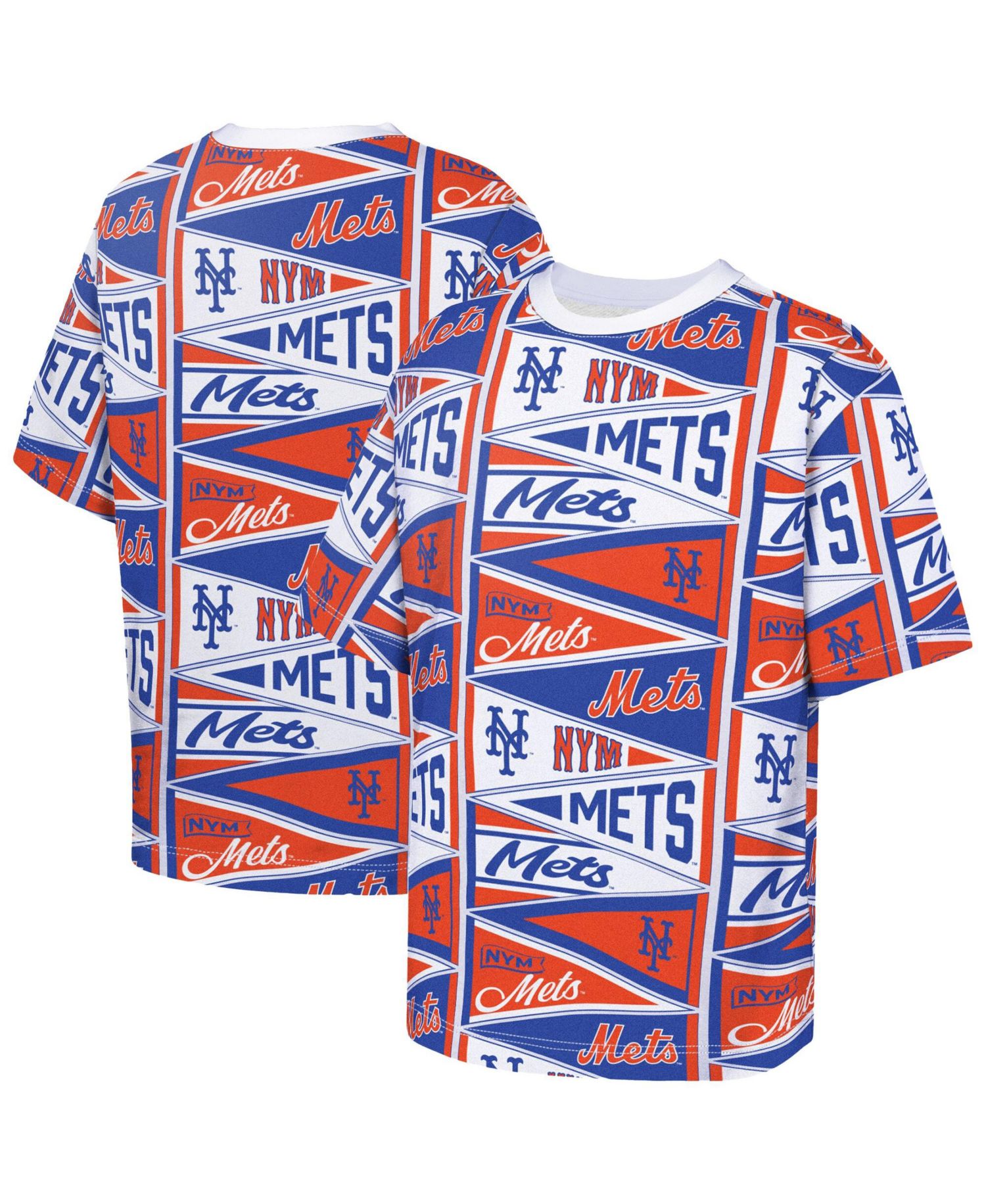 Big Boys and Girls Orange New York Mets All-Over Pennant T-Shirt