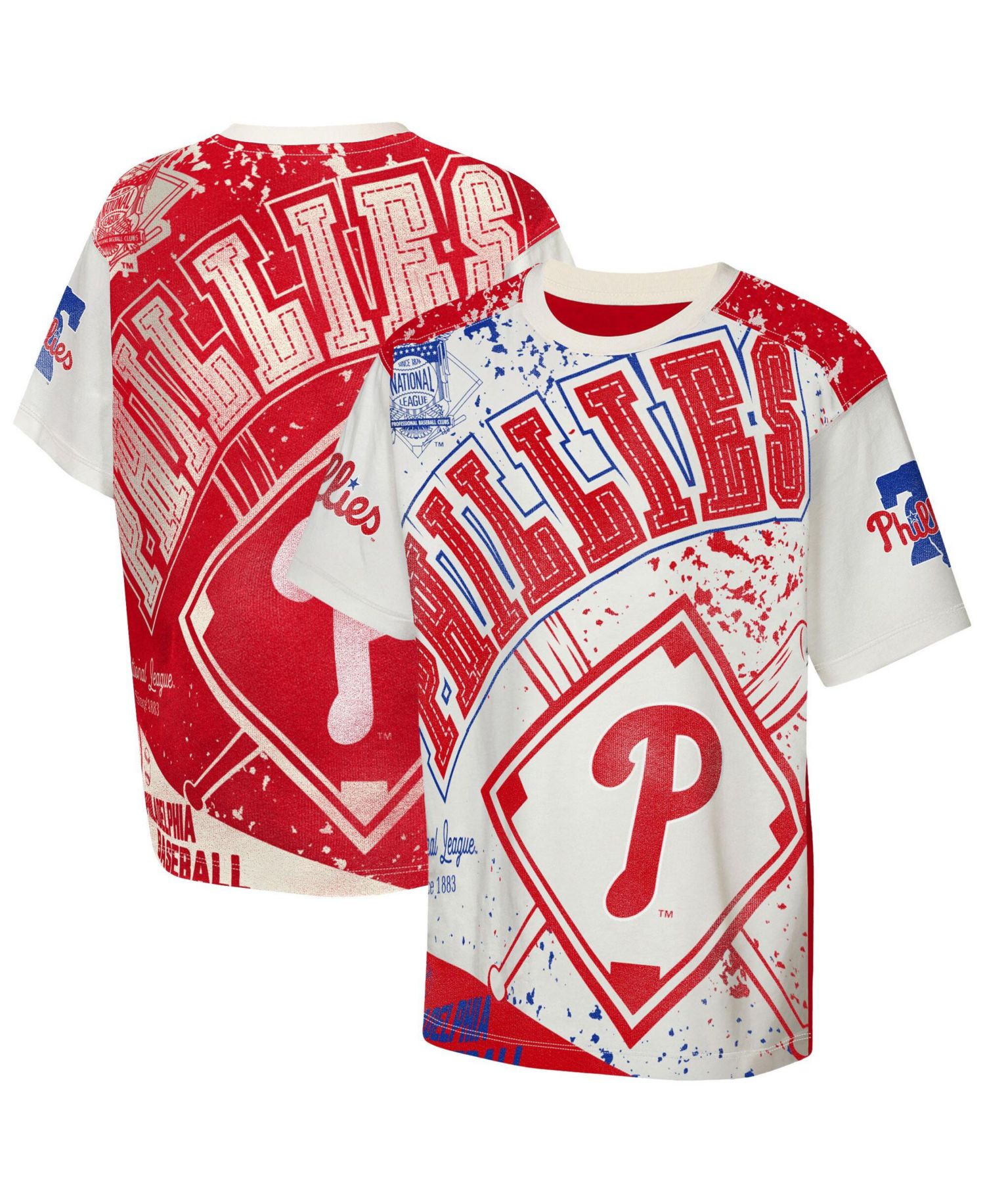 Big Boys and Girls Cream Philadelphia Phillies Big League Top Player Bold All-Over-Print T-Shirt