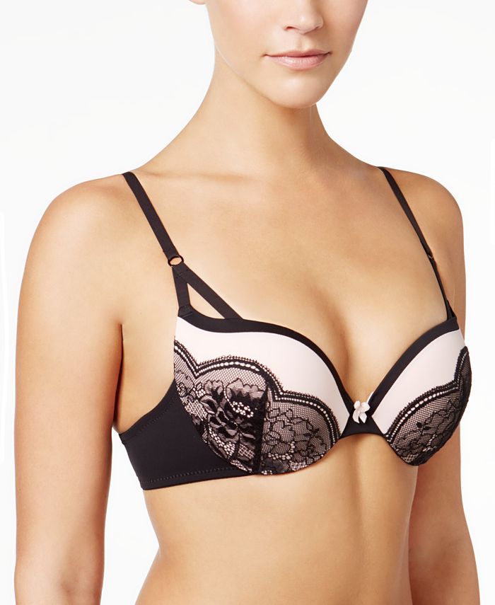 Maidenform Love The Lift Push Up & In Lace Plunge Underwire Bra Dm9900 In  Black With Gold
