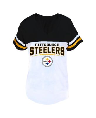Women's Black/White Pittsburgh Steelers Plus Size Split Body V-Neck T-shirt