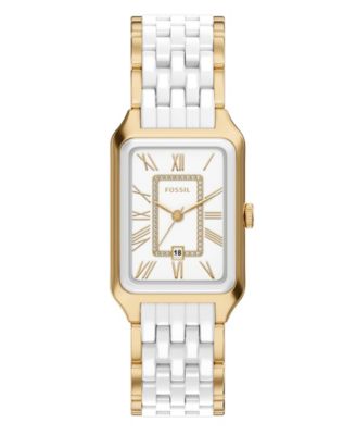 Women's Raquel Three-Hand Date Gold-Tone Stainless Steel White Ceramic Watch 26mm