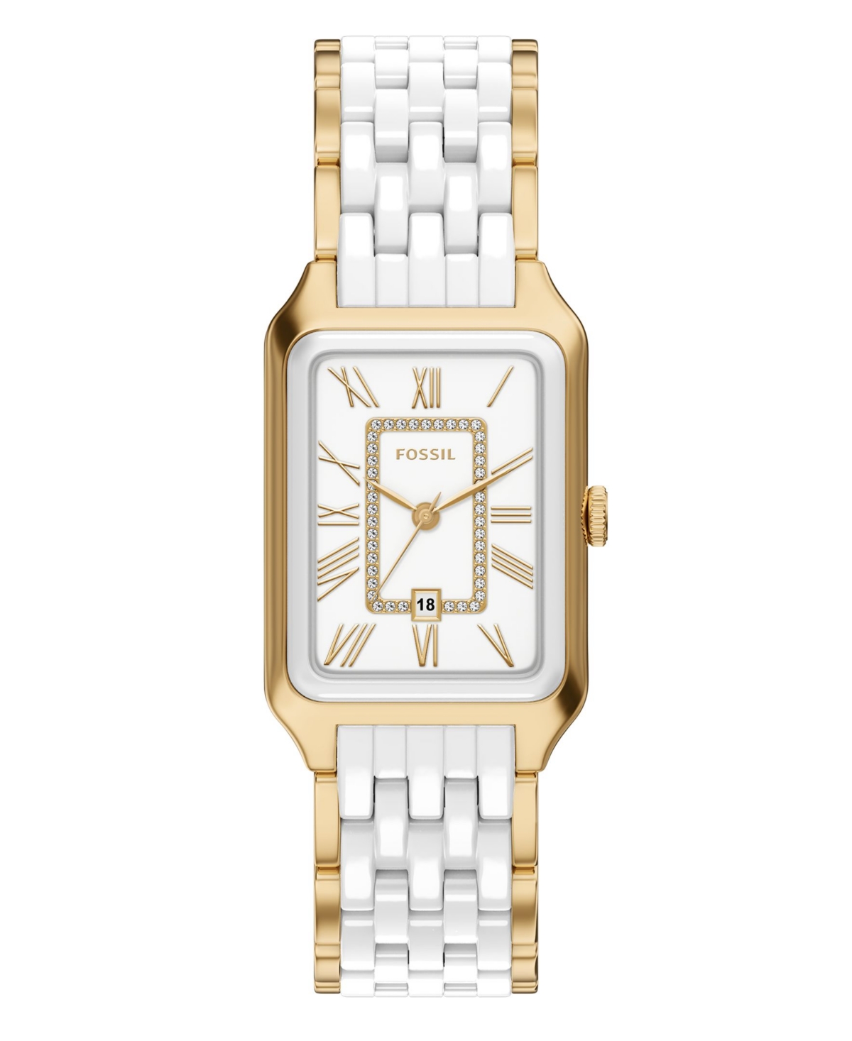 Fossil Women's Raquel Three-hand Date Gold-tone Stainless Steel White Ceramic Watch 26mm In White,gold