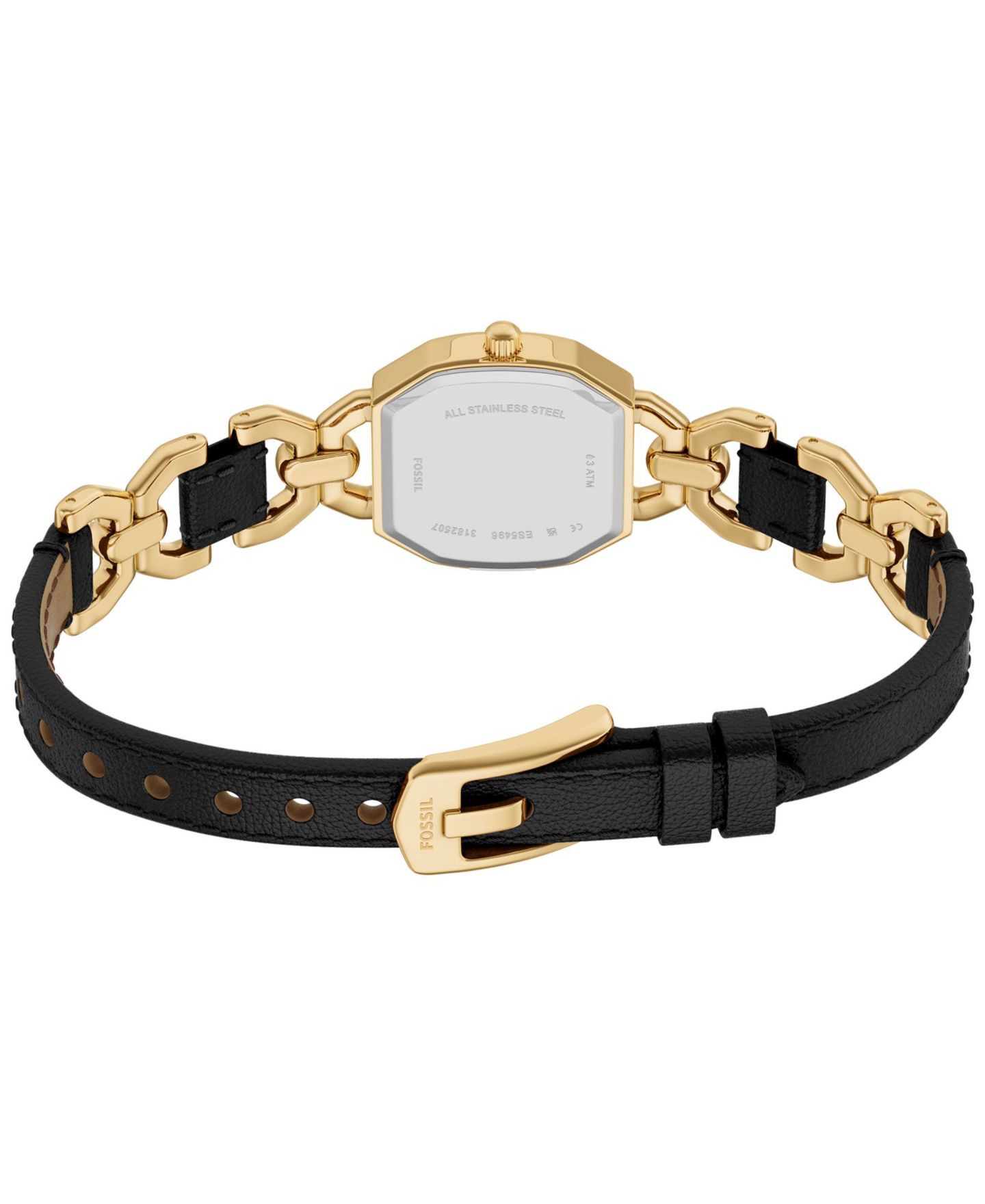 Женские часы Fossil Harlow Three-Hand Black Leather and Gold-Tone Stainless Steel Watch 22mm — фото 4