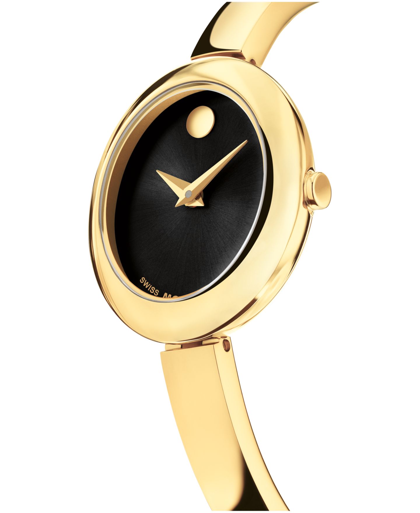 Женские часы Movado Museum Bangle овальные, швейцарский кварц, светло-жёлтая сталь, 22 мм — фото 2