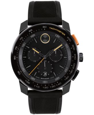 Men's Bold TR90 Swiss Quartz Chrono Black Silicone Watch 43.50mm