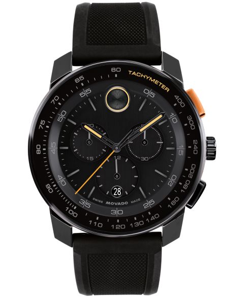 Мужские часы Movado Bold TR90 Swiss Quartz Chrono Black Silicone Watch 43.50mm