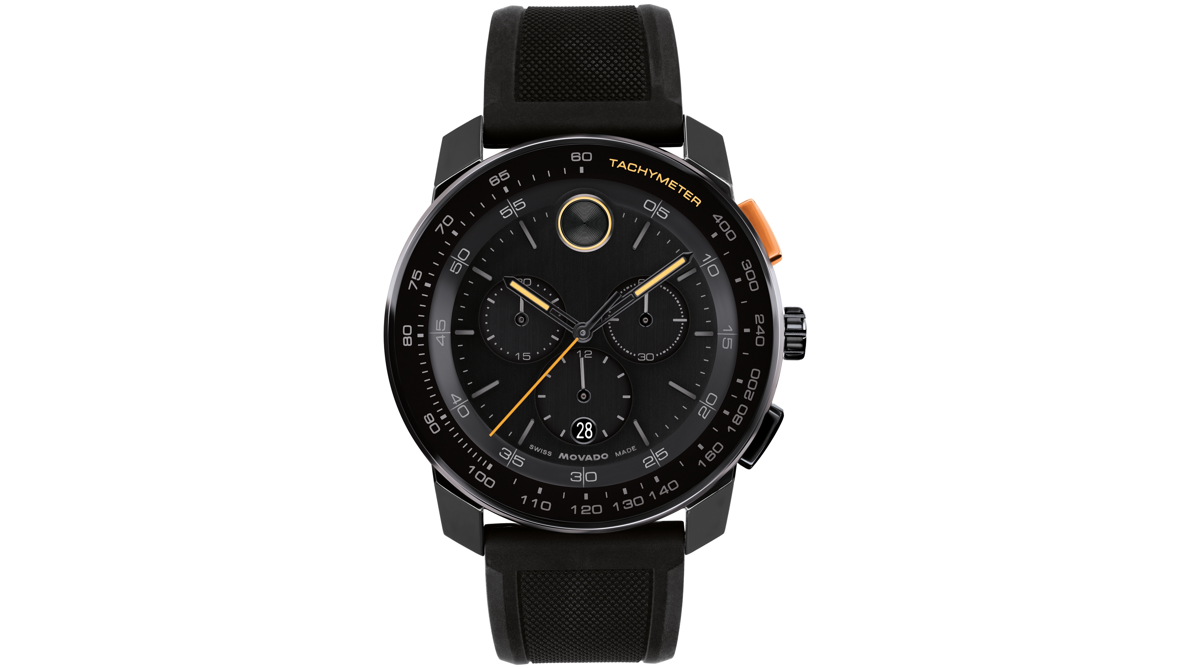 Movado Men's Bold TR90 Swiss Quartz Chrono Black Silicone Watch 43.50mm