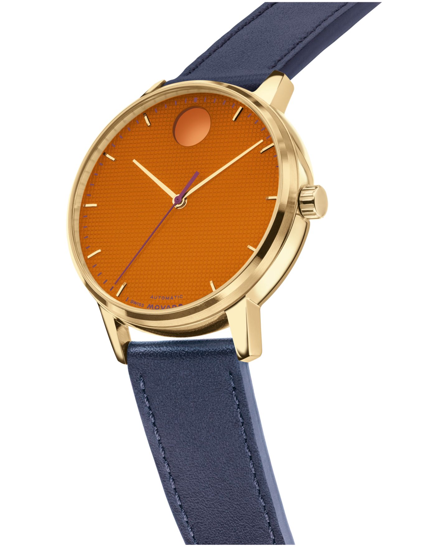 Мужские часы Movado Face Swiss Quartz Navy Leather Watch 39mm — фото 2