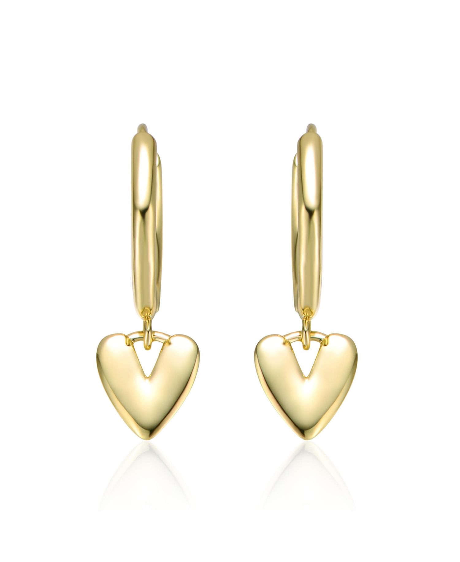14K Gold Plated Mini Puff Heart Charm Huggie Hoop Earrings