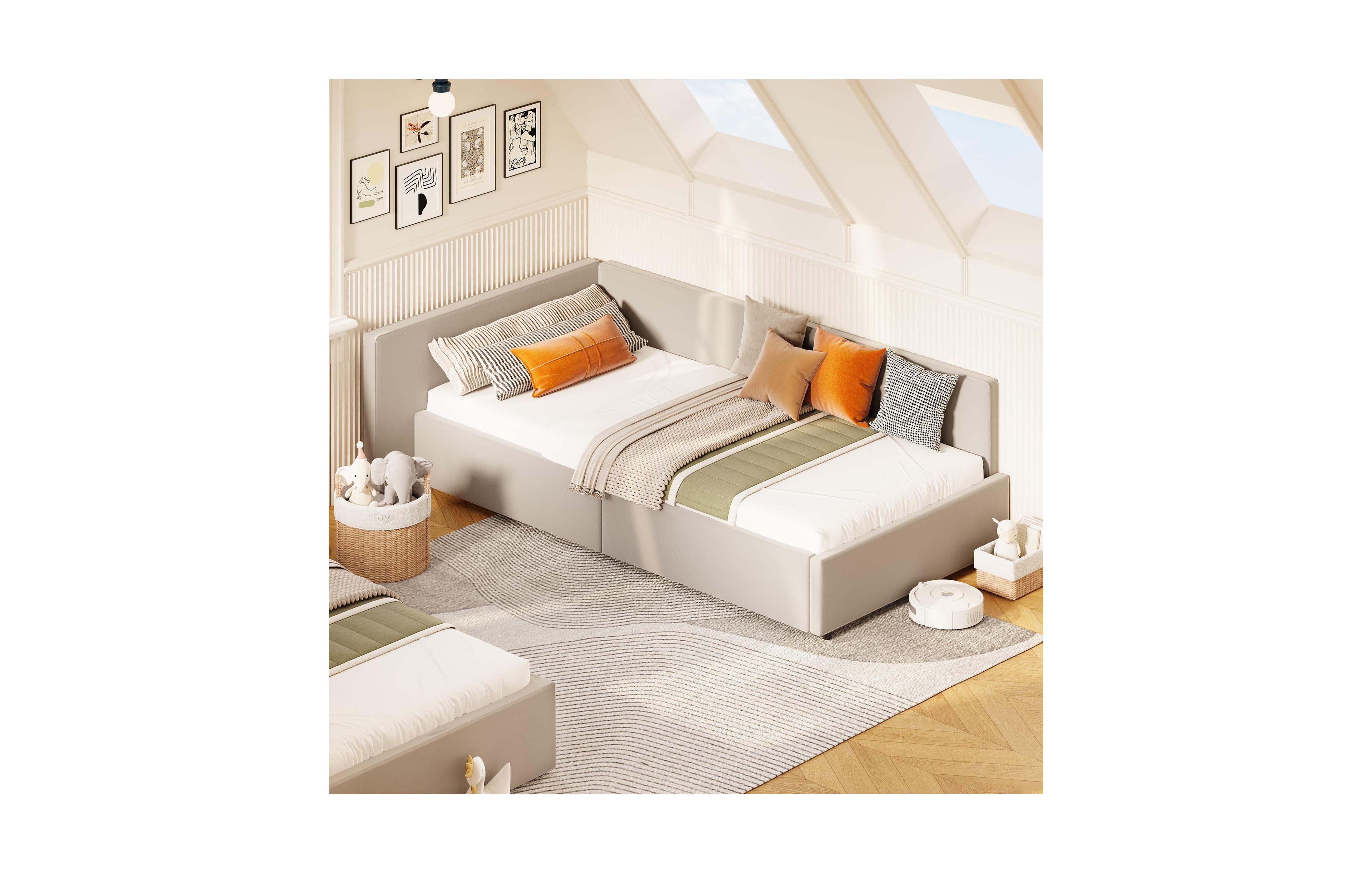 gaomon Twin Velvet Daybed with Extended Headboard, Guardrails, Upholstered Sofa Bed, Adjustable