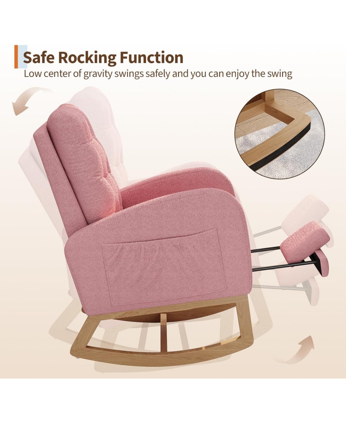 gaomon Nursery Rocking Chair with Adjustable Footrest, Teddy Fleece Upholstery, Sturdy Wooden Legs and High Backrest