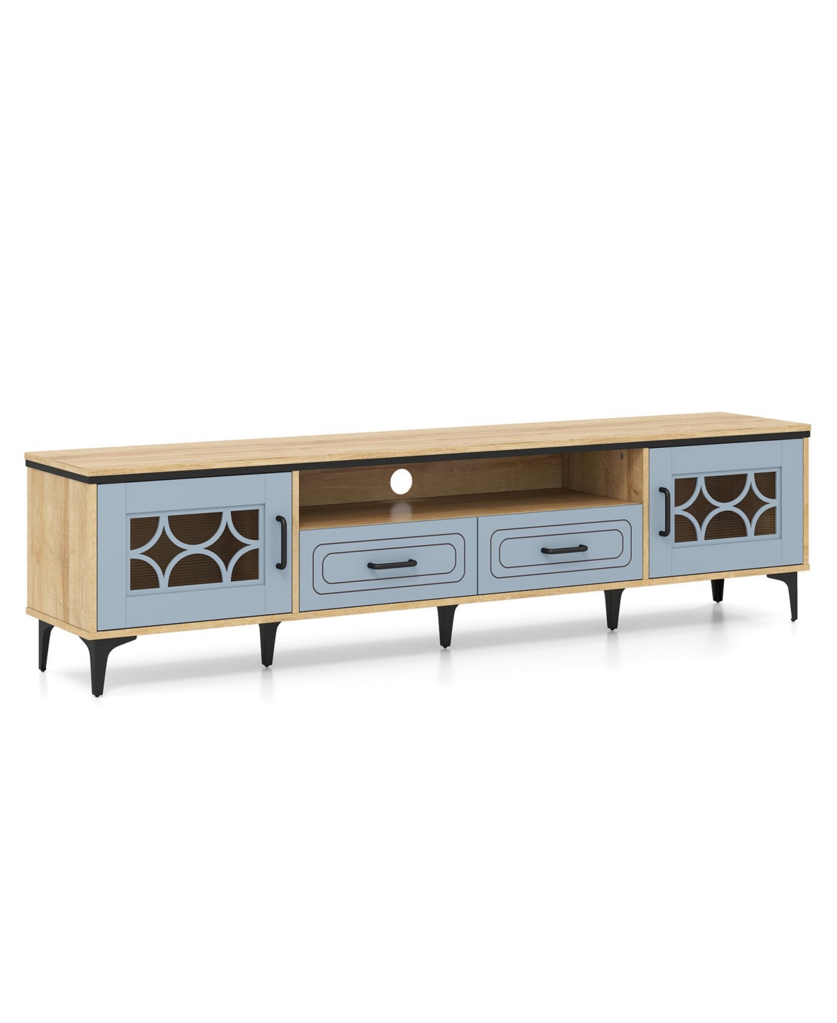 Slickblue Farmhouse Tv Stand for TVs up to 80 Inch with 2 Storage Drawers - Oak