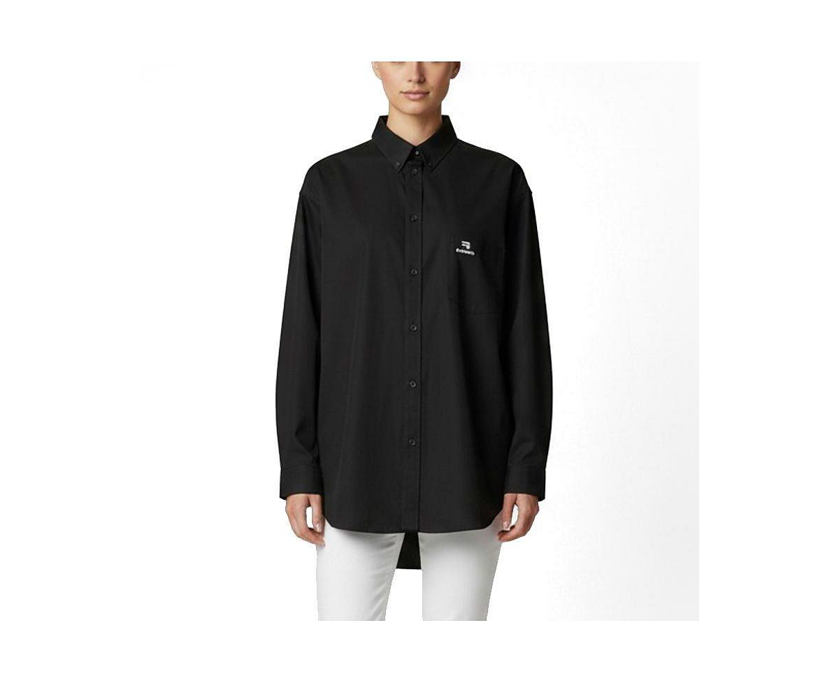 Pre-Owned Balenciaga Women's Oversized Logo-Embroidered Cotton Button-Down Shirt view 1 — MAYCSS fashion products