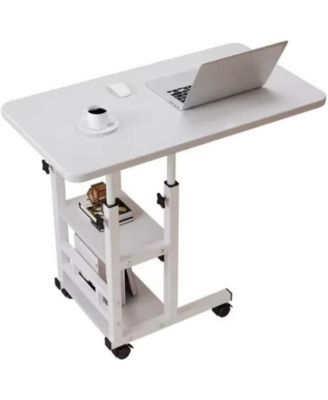 Adjustable Height C Table with Wheels, Overbed Table with Storage Shelves, Sofa Laptop Desk with Tilting Board