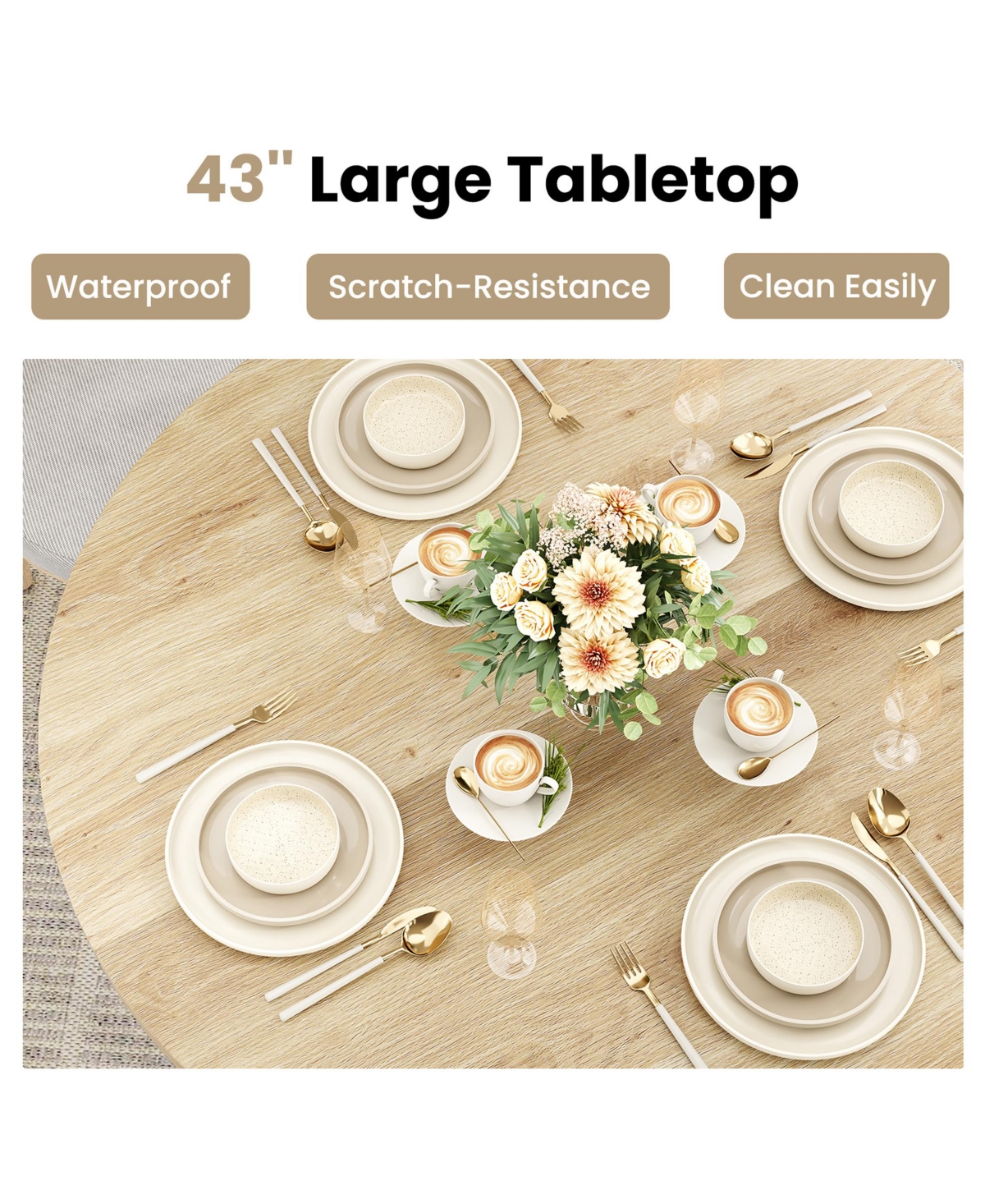 Clihome 43" Round Dining Table Wooden for Room