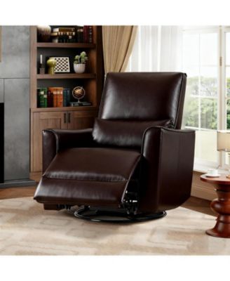 Swivel Rocking Recliner Chair with High Back, Faux Leather Nursery Glider