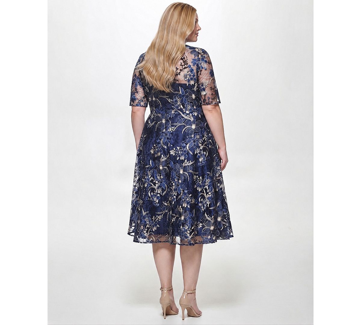 Eliza J Plus Size Embroidered Lace Boat Neck Midi Dress view 4 — MAYCSS fashion products