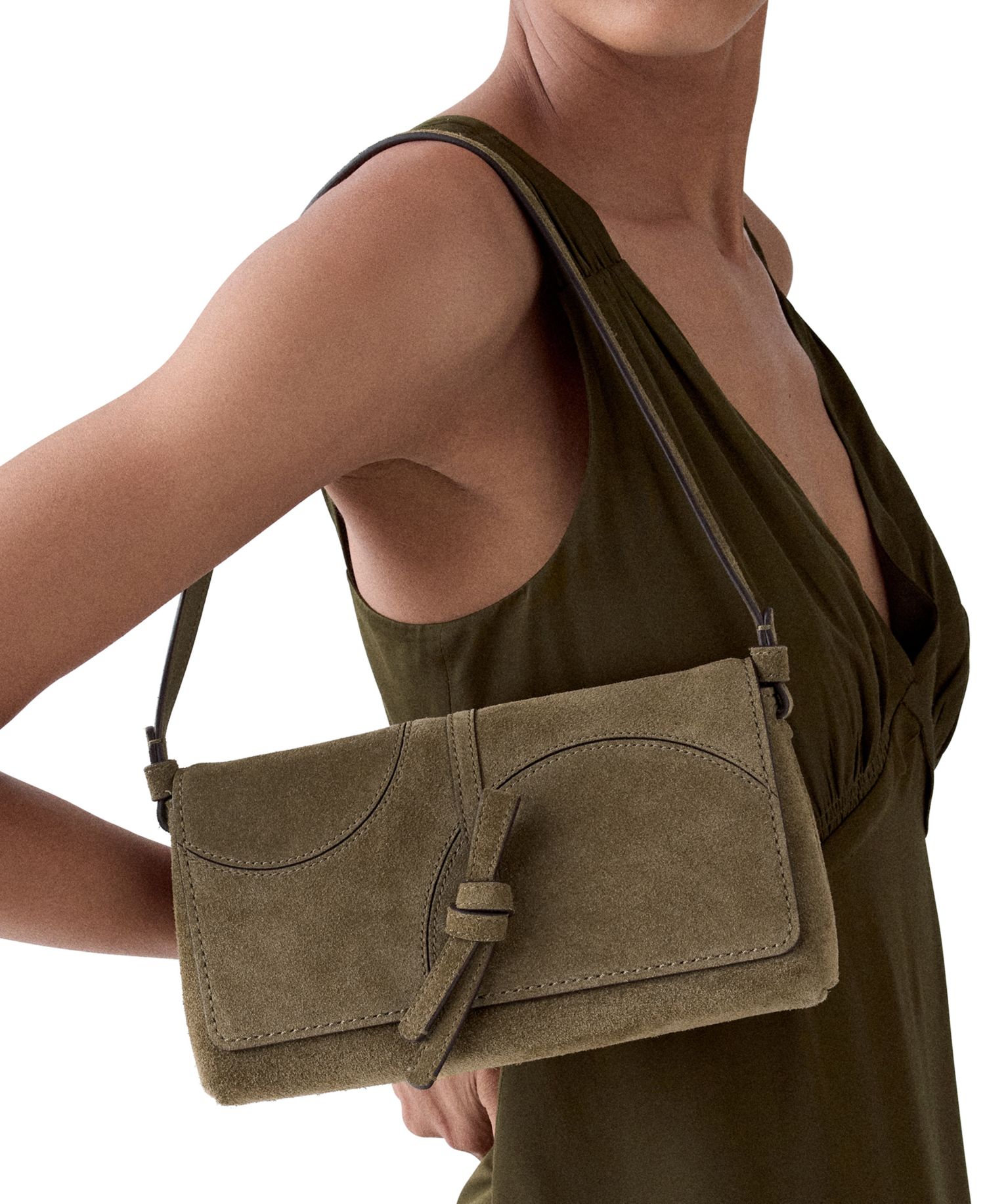 Loop Dot Patchwork Suede Flap Small Shoulder Bag