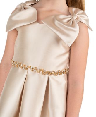 rare editions gold dress Girls' 2T-6X Mikado Bow Shoulder Pleated Floral dress