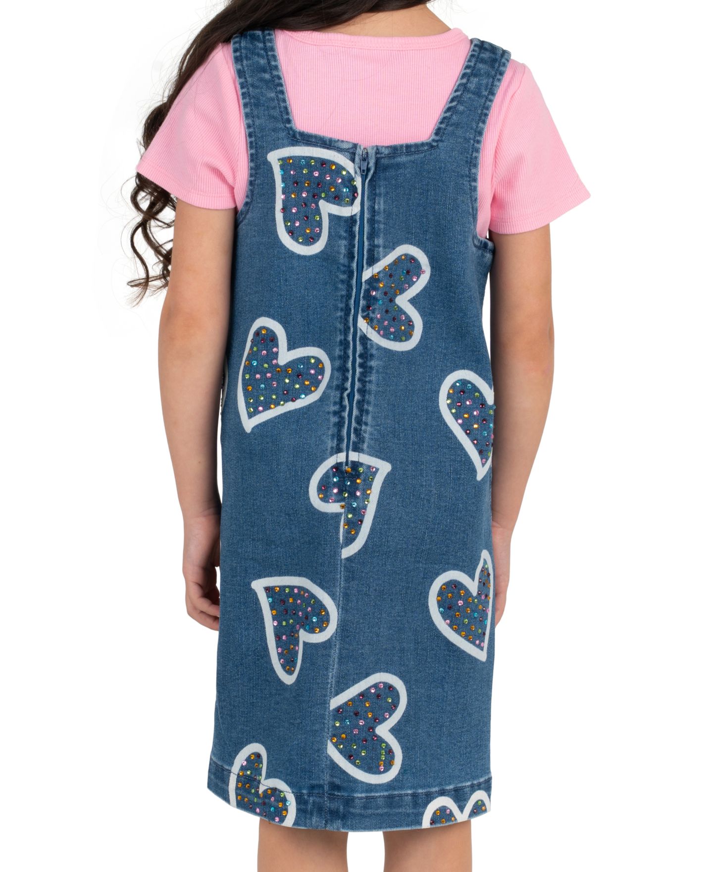 Rare Editions Girls' 2T-6X Short-Sleeve T-Shirt and Denim Jumper, 2-Piece Set, цвет: Синий — фото 3
