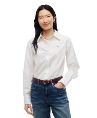 Women's Cropped Frill Detail Long-Sleeve Shirt
