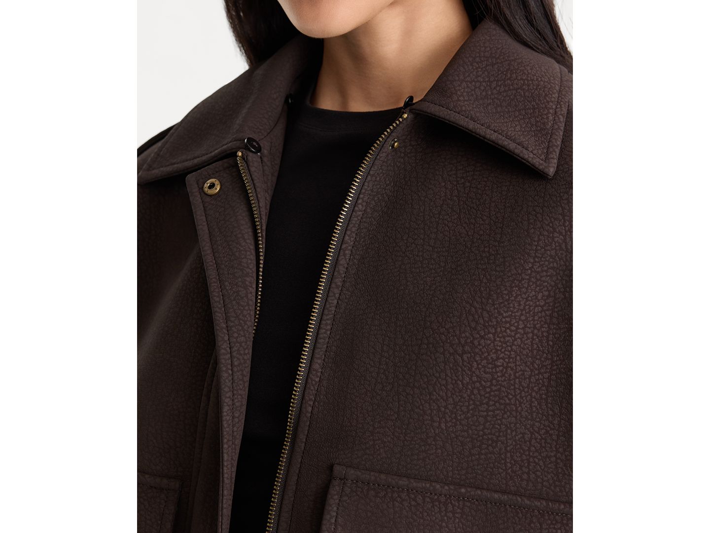 Женская куртка Good American Removable Faux Fur Collared, цвет: Тёмно-коричневый — фото 6