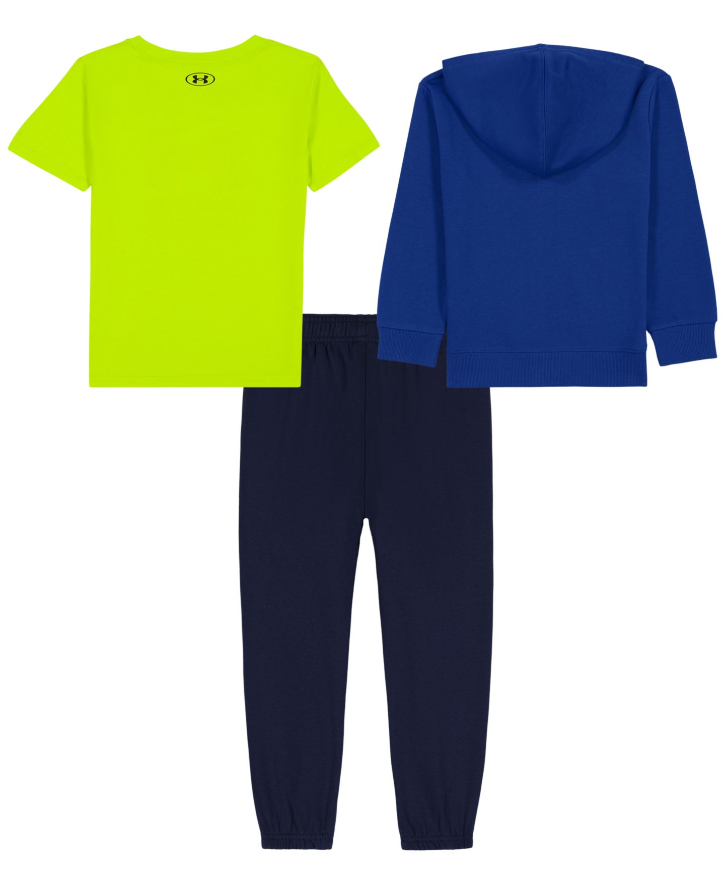 Детский комплект Under Armour: худи, футболка и брюки, 2-7 лет, 3 предмета, цвет: Королевский синий / Зелёный — фото 2
