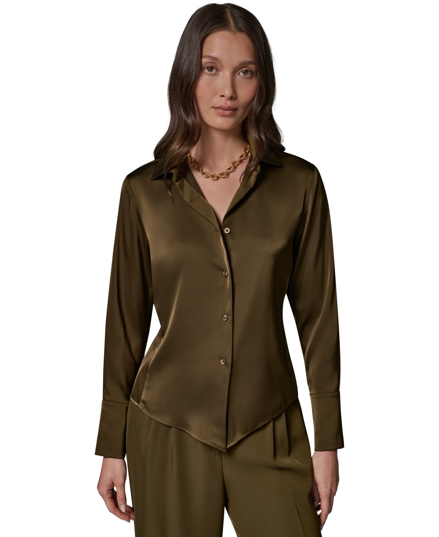 Petite Collared Button-Up Blouse