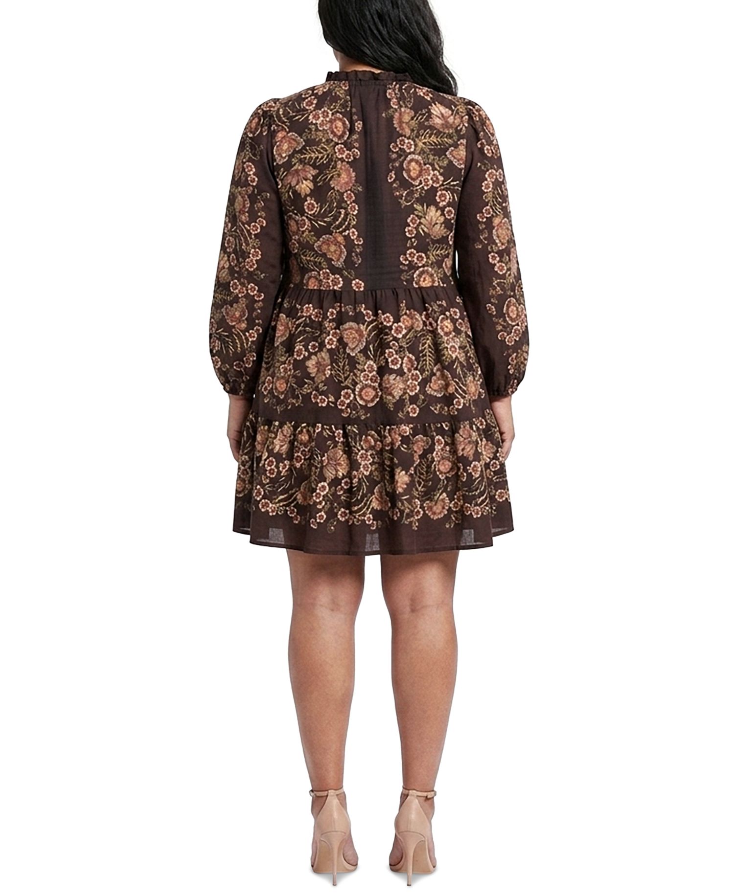 Plus Size Printed Chiffon Babydoll V-Neck Dress