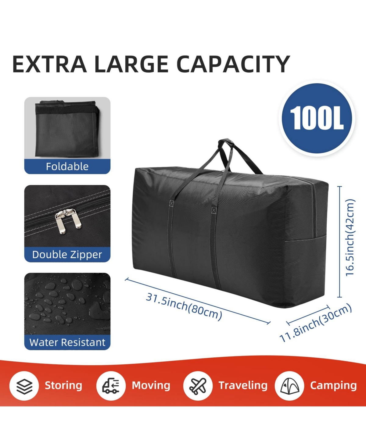 Piscifun Extra Large Travel Duffel Bag Waterproof Durable Oxford Cloth Heavy Duty Carry On