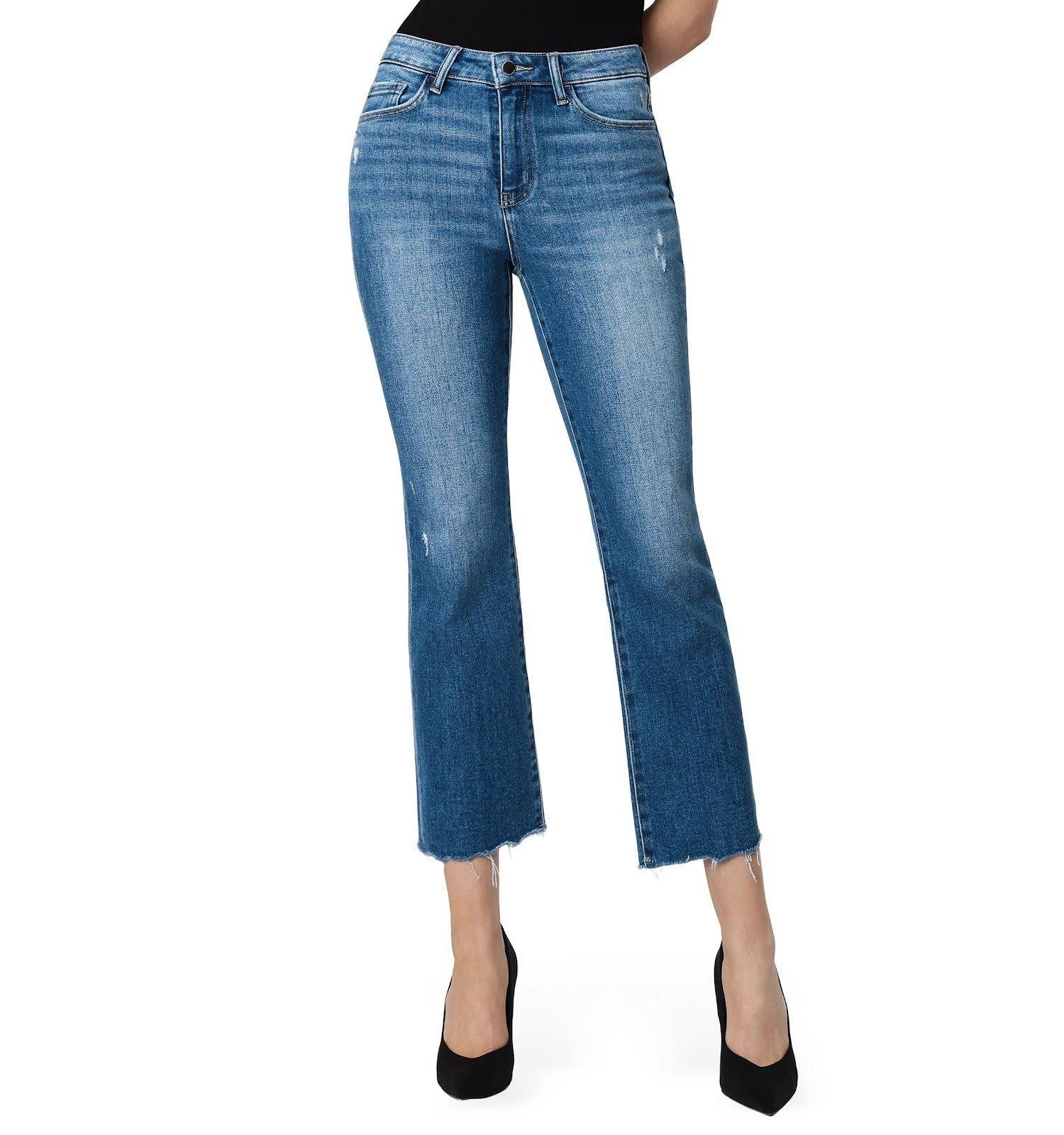 Women's High Rise Raw Distressed Hem Kick Flare Jeans