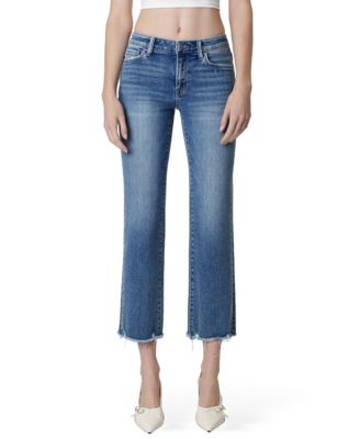 Women's Mid Rise Distressed Hem Crop Straight Jeans