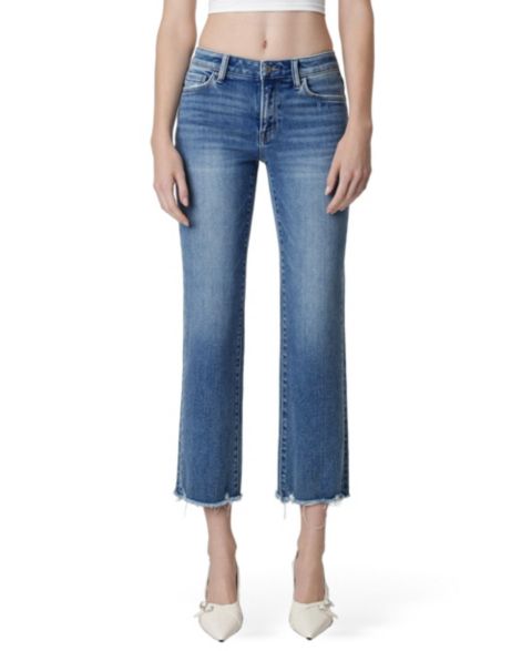 Женские джинсы Vervet Mid Rise Distressed Hem Crop Straight, цвет: Синий